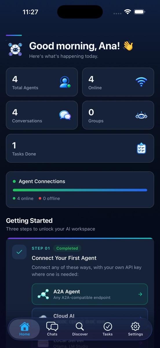 AgentChat Hub dark mode screen 1