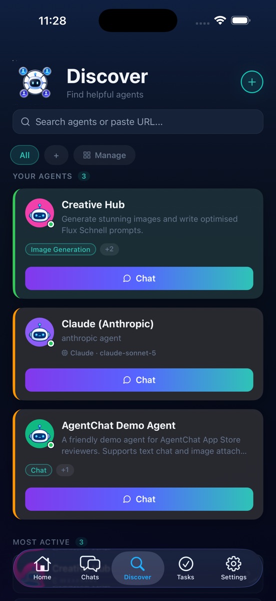 AgentChat Hub dark mode screen 2
