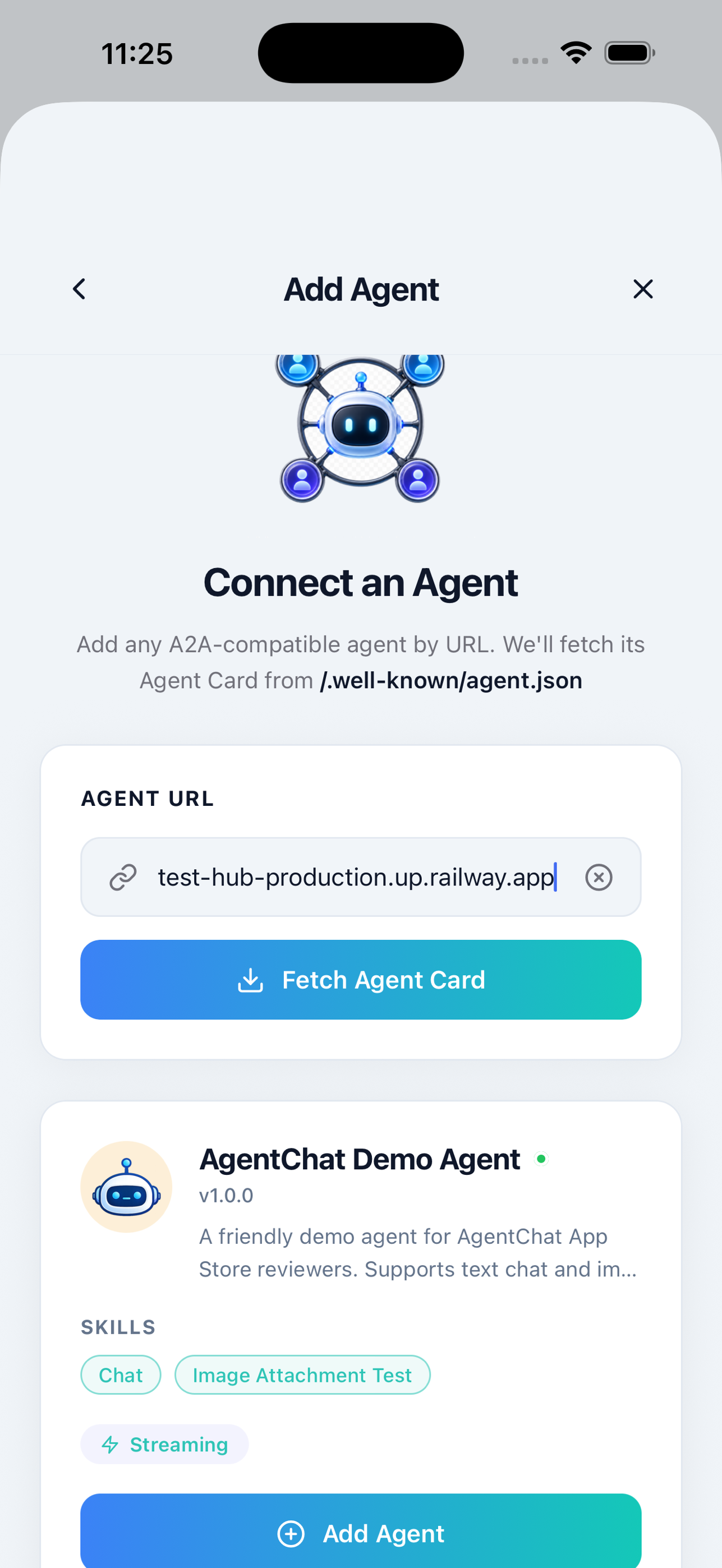 Connecting to a hosted agent in AgentChat Hub