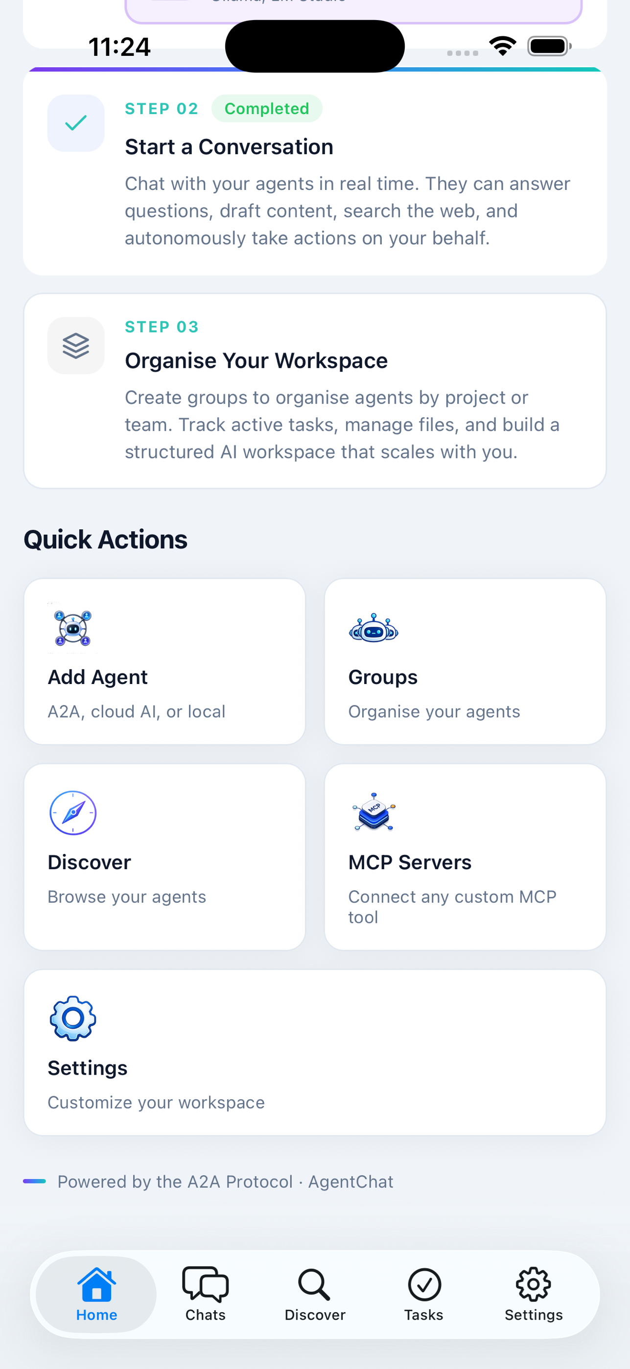 AgentChat Hub welcome screen